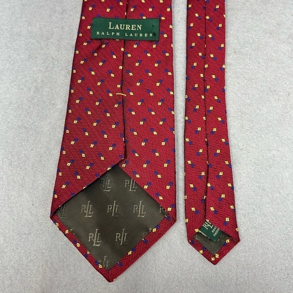 Lauren Ralph Lauren Dress Tie Necktie 100% Silk USA Made Burgundy Blue Yellow - Picture 3 of 6